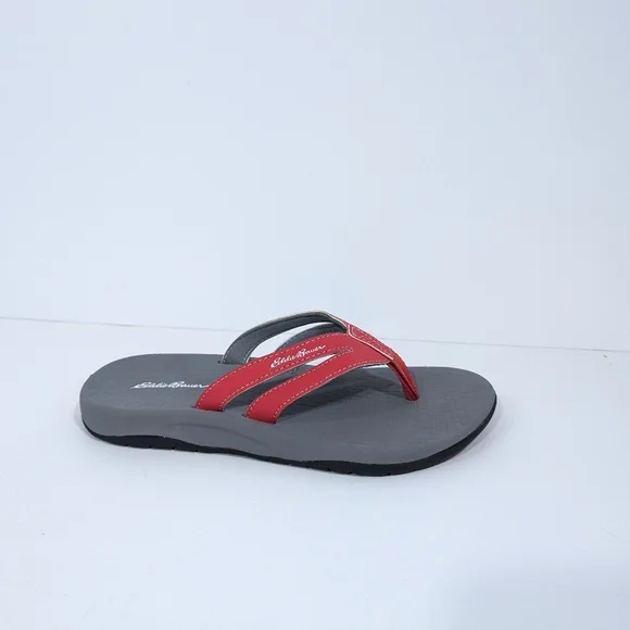Eddie Bauer Women Flip Flops sz 7 Red Faux Leather Sandals Toe Post beach - Picture 6 of 10
